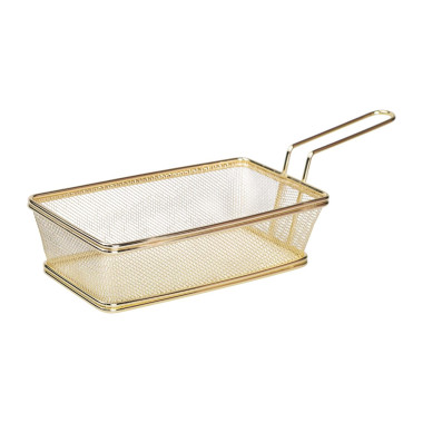 Корзина сервировочная 21×11.5×5.5 см для подачи картофеля фри и снеков с ручкой Золотая HP-19-11-G