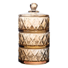 Конфетница трехуровневая Ø 10 см стеклянная с крышкой коричневая HP-YH-80