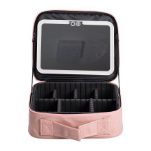 Органайзер косметичка из эко кожи с зеркалом и подсветкой 26×22×9 см HP-10-2AP