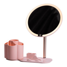 Зеркало для макияжа с подсветкой круглое настольное Ø21 см с подставкой Розовое HP-10-9AP