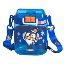 Пляшка для води дитяча з трубочкою та ремінцем 560 мл пляшечка для пиття в школу 15 см Синя HP-14-36BL (LG-HP-14-36BL)