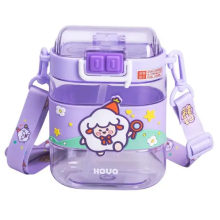 Пляшка для води дитяча з трубочкою та ремінцем 560 мл пляшечка для пиття в школу 15 см Фіолетова HP-14-36V (LG-HP-14-36V)