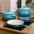 Набір чавунного посуду для приготування 3 каструлі та сковорода з емальованим покриттям Блакитний HP-1-7 (LG-HP-1-7)
