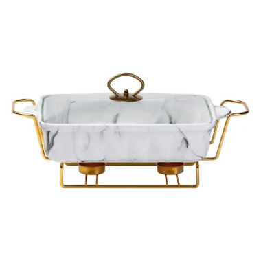 Мармітниця настільна порцелянова 1,5 літра марміт прямокутний 35х19х11,5 см для других страв Мармур білий HP1029 (LG-HP1029)