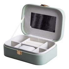 Скринька для прикрас з еко шкіри 20×14×7 см із дзеркалом органайзер для ювелірних виробів Зелена HP-5-32TU (LG-HP-5-32TU)