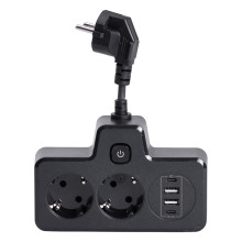 Мережевий фільтр на 2 євро розетки з 2 USB та 2 Type-C чорний HP-5-18 (LG-HP-5-18)
