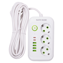 Мережевий фільтр кабель 4.75 м подовжувач F16 на 3 розетки 4 usb 2 type-c та кнопкою відключення Білий HP-5-21 (LG-HP-5-21)