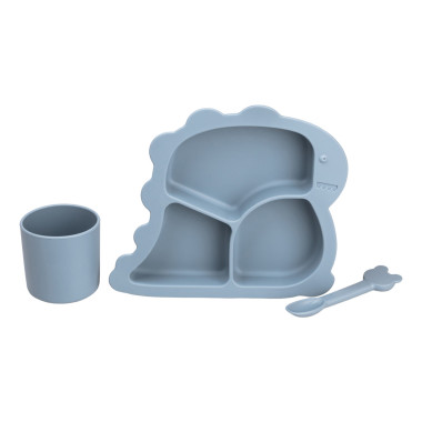 Дитячий набір силіконового посуду чашка/тарілка з трьома секціями/ложка Синій HP34545BL (LG-HP34545BL)