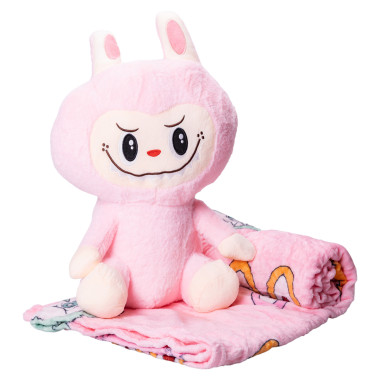 М'яка іграшка-плед, подушка 3 в 1 Лабубу 50 см Рожевий ТМ COLORFUL HOME LAB2P (LG-LAB2P)