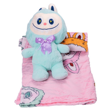 Дитяча м'яка іграшка Лабубу з пледом 54 см плюшева М'ятна ТМ COLORFUL HOME LAB3M (LG-LAB3M)