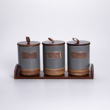 Набір порцелянових банок для сипучих 3 шт по 800 мл з кришками Сірий HP-26-1G (LG-HP-26-1G)