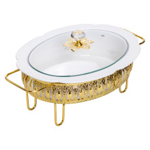 Настільна мармітниця 32×23×14 (см) порцелянова 1.2 (л) на металевій підставці HP-26-8 (LG-HP-26-8)