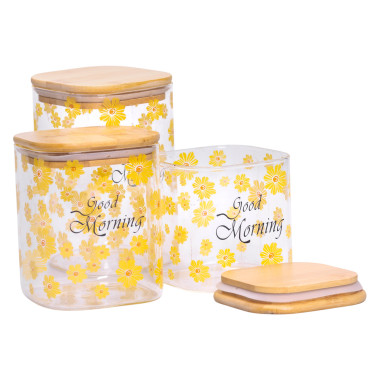 Банки для сипучих продуктів набір з 3 шт з бамбуковими кришками 700 (мл), 900 (мл), 1.2 (л) HP-33-3 (LG-HP-33-3)