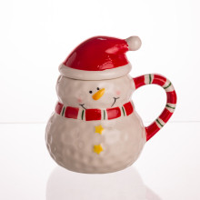 Новорічна порцелянова чашка з кришкою для чаю та кави 400 (мл) Сніговик дитяча чашка на подарунок на новий рік CR-1-34 (LG-CR-1-34)