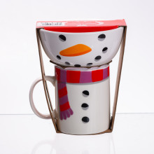 Набір порцелянова чашка з піалою Snowman 350 (мл) чашка на подарунок новорічна для чаю та кави CR-1-49 (LG-CR-1-49)