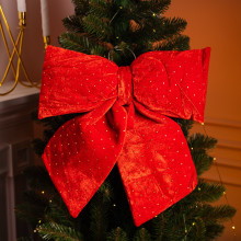 Оксамитовий бант для декору зі стразами на ялинку 45×50 (см) Червоний CR-2-6 (LG-CR-2-6)
