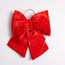 Оксамитовий бант для декору зі стразами на ялинку 25×35 (см) Червоний CR-2-8 (LG-CR-2-8)