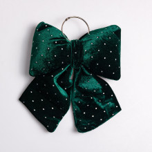 Оксамитовий бант для декору зі стразами на ялинку 25×35 (см) Зелений CR-2-12 (LG-CR-2-12)