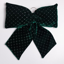 Оксамитовий бант для декору зі стразами та візерунком на ялинку 55×70 (см) Зелений CR-2-17 (LG-CR-2-17)