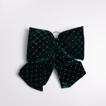 Оксамитовий бант для декору зі стразами та візерунком на ялинку 35×45 (см) Зелений CR-2-19 (LG-CR-2-19)