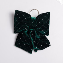 Оксамитовий бант для декору зі стразами та візерунком на ялинку 25×35 (см) Зелений CR-2-20 (LG-CR-2-20)