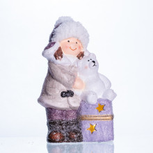 Новорічна фігурка з підсвіткою Дівчинка з ведмежам із фарфору 12×7×20 (см) новорічний декор для дому, квартири на подарунок CR-5-5 (LG-CR-5-5)