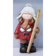 Новорічна декоративна фігурка з підсвіткою 12×11×23 см Новорічний декор Дівчинка з лижами із порцеляни CR-5-13 (LG-CR-5-13)