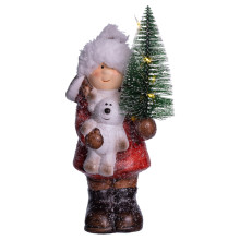 Новорічна фігурка з підсвіткою Дівчинка з ялинкою з фарфору 8×7×20 (см) новорічний декор для дому, квартири на подарунок CR-5-15 (LG-CR-5-15)