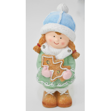 Новорічна декоративна фігурка з підсвіткою 10,5×9,5×22 см Новорічний декор Дівчинка з пряниковим будиночком із порцеляни CR-6-2 (LG-CR-6-2)