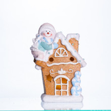 Новорічна декоративна фігурка з підсвіткою 14×9×20 см Новорічний декор Будиночок зі сніговиком з порцеляни CR-6-5 (LG-CR-6-5)