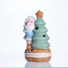 Новорічна декоративна фігурка з підсвіткою 11.5×9×20 см Новорічний декор Санта-Клаус з ялинкою з порцеляни CR-6-9 (LG-CR-6-9)