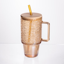 Скляна чашка з кришкою і трубочкою 750 мл Коричнева HP-19-50NR (LG-HP-19-50NR)