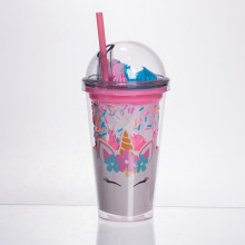 пластиковий стакан з трубочкою і кришкою 400 мл багаторазовий Рожевий HP-18-1P (LG-HP-18-1P)