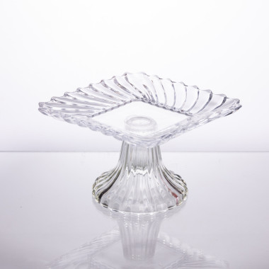 Тортівниця скляна квадратна на ніжці, 16×16 см прозора 64486-15 (LG-64486-15)