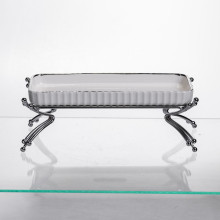 Фарфоровое блюдо для сервировки на металлической подставке 37×18×5 (см) блюдо для подачи закусок Белый с серебром LB-1566S (LG-LB-1566S)