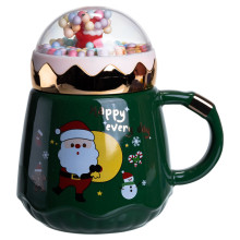 Чашка фарфоровая с крышкой Christmas 400 (мл) Зеленый Yiwu FM-CS-41A (LG-FM-CS-41A)