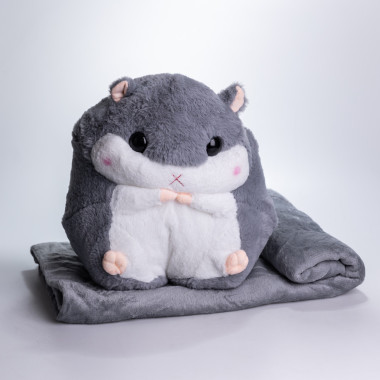 Мягкая игрушка-подушка с пледом Хомяк 110×160 (см) плюшевый детский плед 3в1 Серый 7090G (LG-7090G)