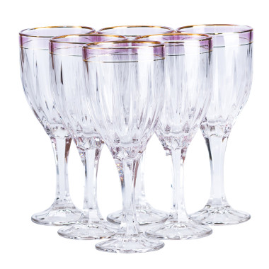 Келихи для вина із золотою облямівкою 6 шт по 250 мл Рожевий HP548 (LG-2148787630)