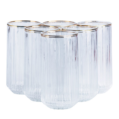 Набір склянок із 6 штук по 380 мл прозорий із золотим обідком HP552 (LG-2148787634)