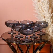 Креманка для морозива 250 (мл) набір 6 штук фігурна прозора ребриста скляна Сірий (LG-2026392434)