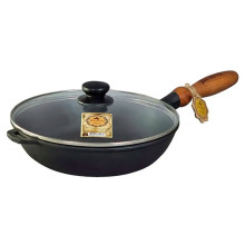 Сковорода чугунная 24*6см с деревянной ручкой со стеклянной крышкой Сковорода чугунная 24*6см с деревянной ручкой со стеклянной крышкой