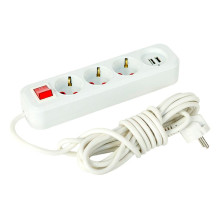 Электрический удлинитель с выключателем 3 розетки и 2 USB с заземлением 5м
