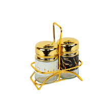 Набор для специй солонка и перечница на подставке золотистый 100мл