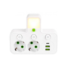 Сетевой разветвитель на 2 розетки с 2 USB + 1 Type-C с кнопками