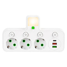 Сетевой разветвитель на 3 розетки с 2 USB + 1 Type-C с кнопками