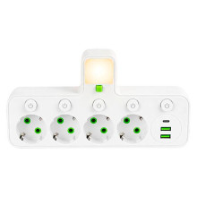 Сетевой разветвитель на 4 розетки с 2 USB + 1 Type-C с кнопками